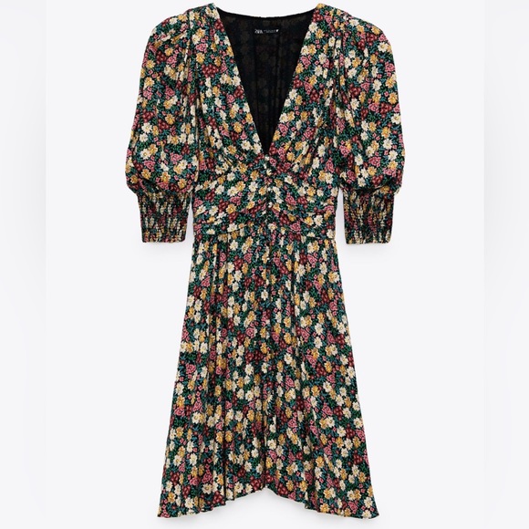 Zara Floral Print Shoulder Pad Dress. Small. NWT! - Picture 1 of 8